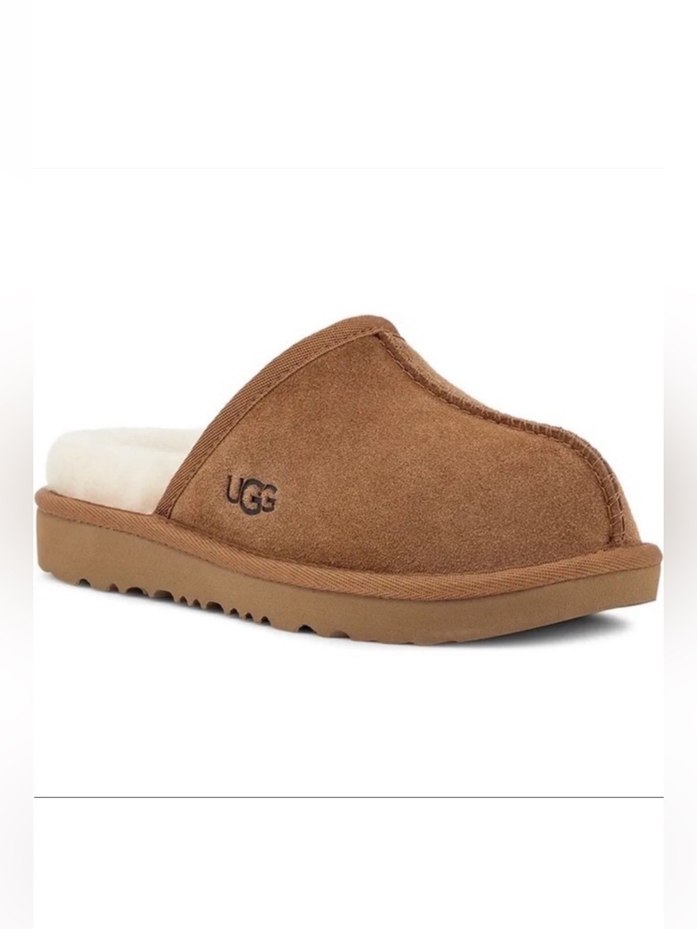 UGG Keegan Chestnut Suede Shearling Slide Slippers Kids 12M Cozy House Shoes